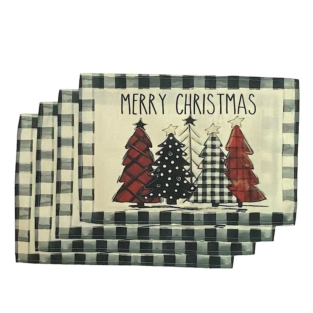 Christmas Placemats Primitive Farmhouse Buffalo Plaid Check Neutral  17.5 X 12